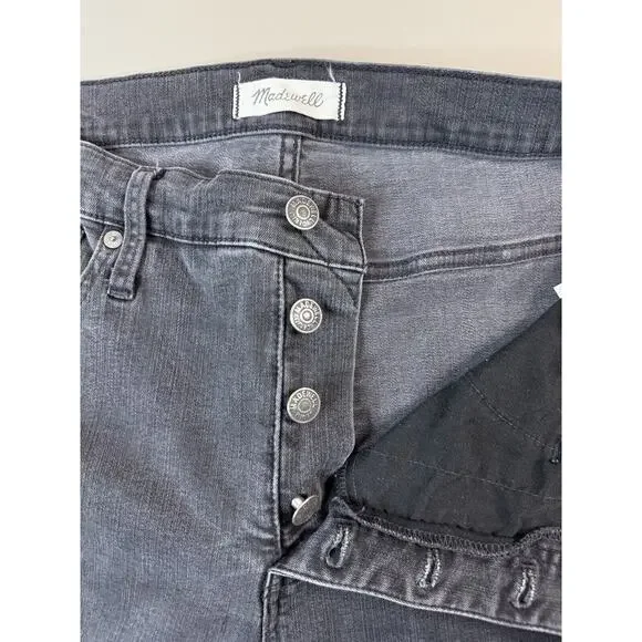 Madewell Women’s 10” High Rise Skinny Jeans Size 32 Black Wash Button Front Fray - Picture 5 of 15